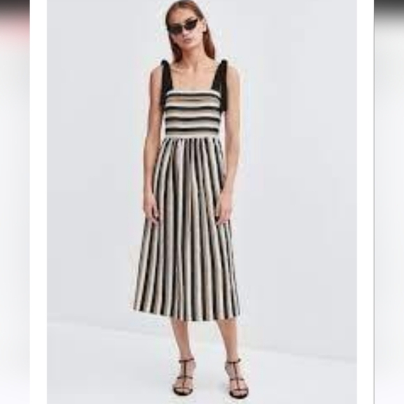 Zara striped ribbon tie maxi dress Linen/Cotton Blend Size Med Lagenlook - Picture 1 of 6